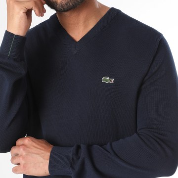 Lacoste - Pull Col V Logo Brodé Crocodile Regular Fit Bleu Marine