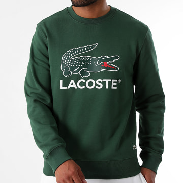 Lacoste - Sweat Crewneck Big Crocodile Classic Fit Vert Foncé