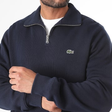 Lacoste - Pull Col Zippé Logo Brodé Crocodile Bleu Marine