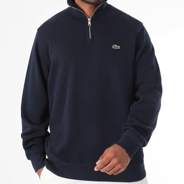 Lacoste - Pull Col Zippé Logo Brodé Crocodile Bleu Marine