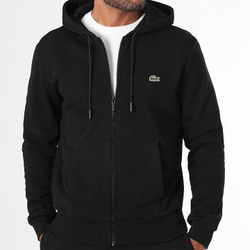 Lacoste - Sweat Zippé Capuche Logo Brodé Crocodile Classic Fit Noir