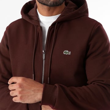 Lacoste - Sweat Zippé Capuche Logo Brodé Crocodile Classic Fit Bordeaux