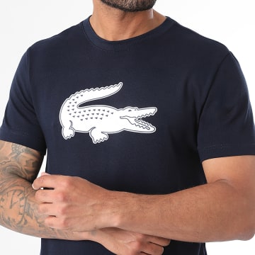 Lacoste - Tee Shirt Big Logo Crocodile Bleu Marine Blanc