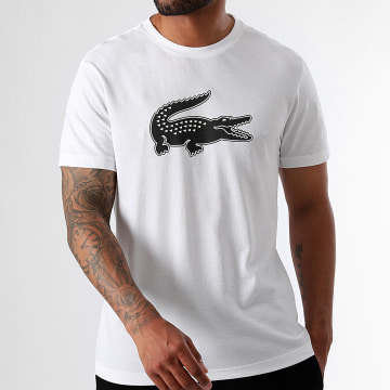 Lacoste - Tee Shirt Big Logo Crocodile Blanc Noir