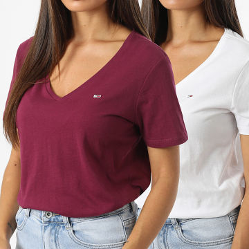 Tommy Jeans - Lote de 2 camisetas de mujer Slim Tee Shirts Soft 1458 White Plum