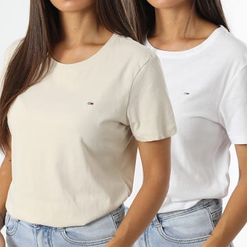 Tommy Jeans - Lote de 2 camisetas de mujer 1459 Blanco Beige