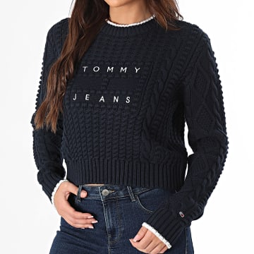 Tommy Jeans - Pull Femme Bubble Cable Flag 8522 Bleu Marine