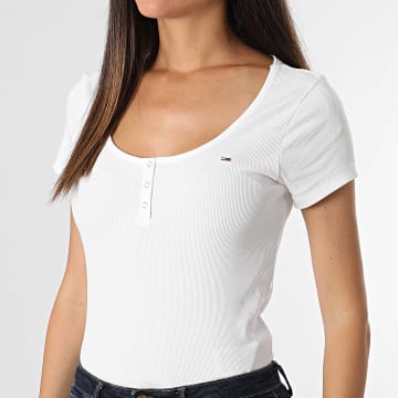 Tommy Jeans - Tee Shirt Slim Femme Henley Top SS 8669 Blanc