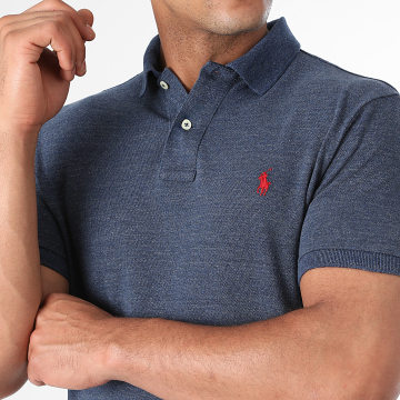 Polo Ralph Lauren - Polo Manches Courtes Slim Coton Piqué Bleu Marine Chiné