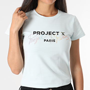 Project X Paris - Tee Shirt Col Rond Femme F221119 Bleu Clair