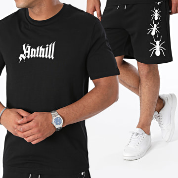 Anthill - Set di maglietta e pantaloncini da jogging gotici bianchi e neri