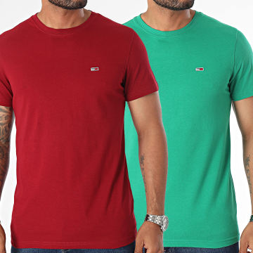 Tommy Hilfiger - Lot De 2 Tee Shirts Slim Jersey 5381 Vert Bordeaux