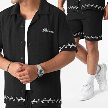 KZR - Set camicia nera a maniche corte e pantaloncini da jogging