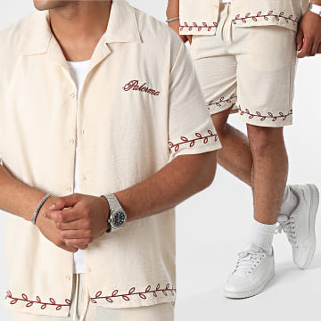 KZR - Set camicia a maniche corte e pantaloncini da jogging beige