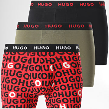 HUGO - Lot De 3 Boxers Design 50517887 Vert Kaki Noir Rouge