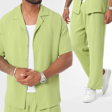 Frilivin - Conjunto de camisa de manga corta y pantalón verde claro