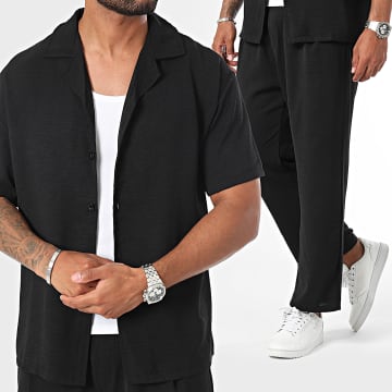 Frilivin - Conjunto negro de camisa de manga corta y pantalón