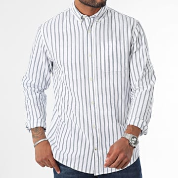 Jack And Jones - Chemise Manches Longues A Rayures Oxford Blanc Bleu