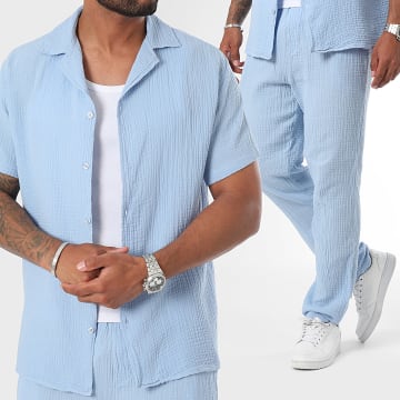 Frilivin - Conjunto de camisa de manga corta y pantalón azul claro