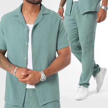 Frilivin - Conjunto de camisa de manga corta y pantalón verde