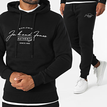 Jack And Jones - Set Ferris bianco nero con cappuccio, pantaloni da jogging e t-shirt