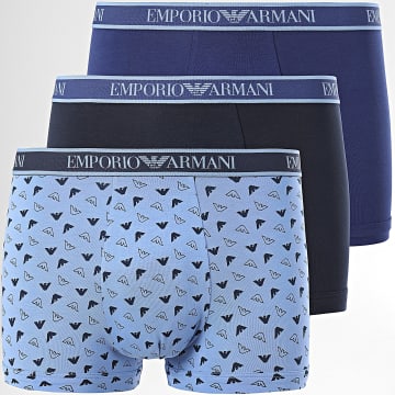 Emporio Armani - Set van 3 boxershorts 112130-4F717 Marineblauw Royal Lichtblauw