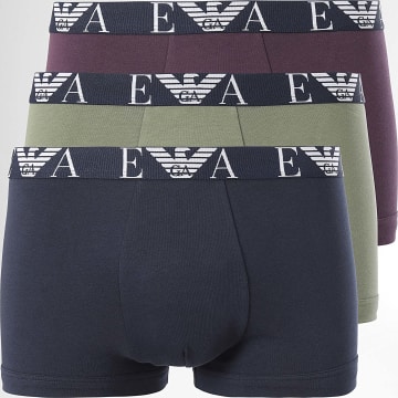 Emporio Armani - Lot De 3 Boxers 111357-4F715 Bleu Marine Bordeaux Vert Kaki