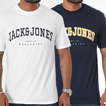 Jack And Jones - Lot De 2 Tee Shirts Caleb Varsity Blanc Bleu Marine