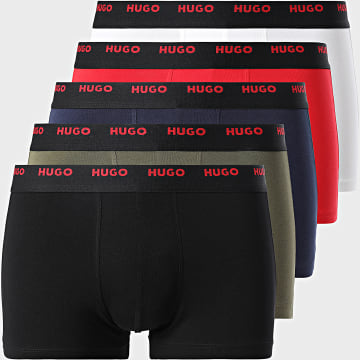 HUGO - Lot De 5 Boxers Trunk 50479944 Noir Vert Kaki Blanc Rouge Bleu Marine