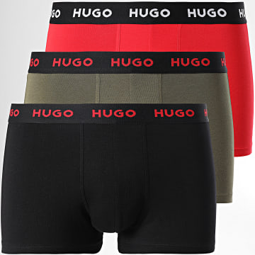 HUGO - Set di 3 boxer 50517878 Nero Rosso Verde Khaki