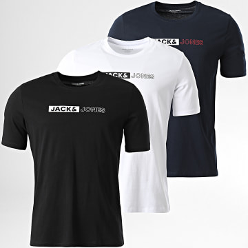 Jack And Jones - Confezione da 3 magliette con logo Corp Bianco Blu Navy Nero