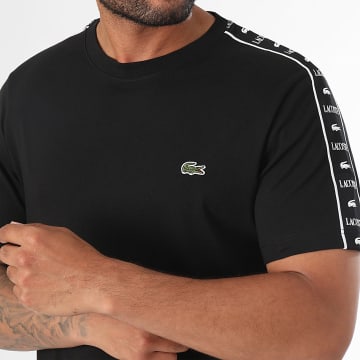 Lacoste - Tee Shirt A Bandes Logo Brodé Crocodile Regular Fit Noir