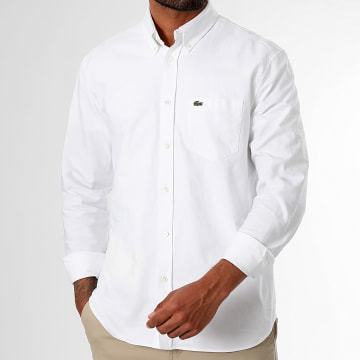 Lacoste - Chemise Manches Longues Poche Logo Brodé Crocodile Regular Fit Blanc