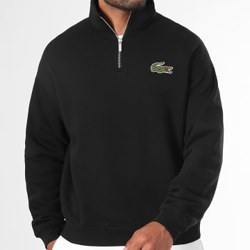 Lacoste - Sweat Zippé Logo Brodé Crocodile Loose Fit Noir