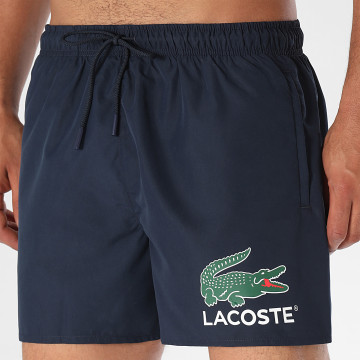 Lacoste - Short De Bain Court Imprimé Crocodile Bleu Marine