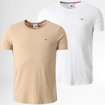 Tommy Jeans - Lot De 2 Tee Shirts Jaspe 9711 Blanc Beige
