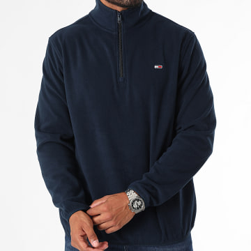 Tommy Jeans - Sweat Col Zippé Polaire Regular Fit Flag Polar 0508 Bleu Marine