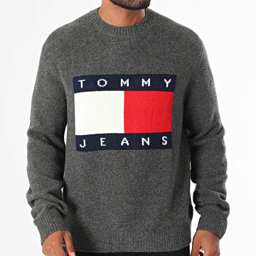 Tommy Jeans - Pull Regular Melange Flag 9442 Gris Anthracite Chiné