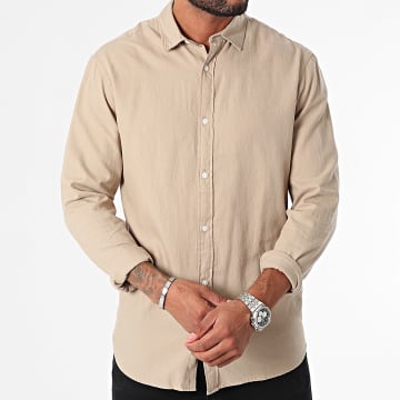 Jack And Jones - Chemise Manches Longues Gingham Beige