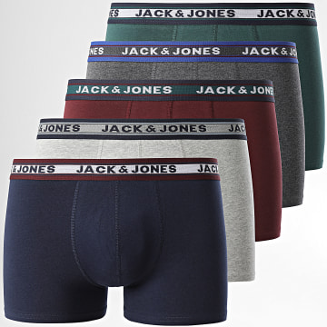 Jack And Jones - Lot De 5 Boxers Oliver Gris Chiné Bleu Marine Vert Foncé Bordeaux