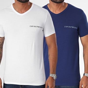 Emporio Armani - Lot De 2 Tee Shirts Col V 111849-4F717 Bleu Marine Blanc