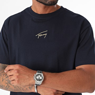 Tommy Jeans - Tee Shirt Gold Signature 9692 Bleu Marine Doré