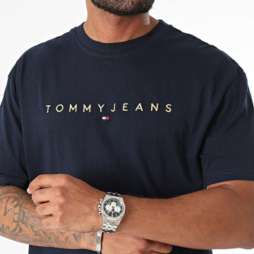 Tommy Jeans - Tee Shirt Regular Fit Gold Linear Logo 9694 Bleu Marine Doré