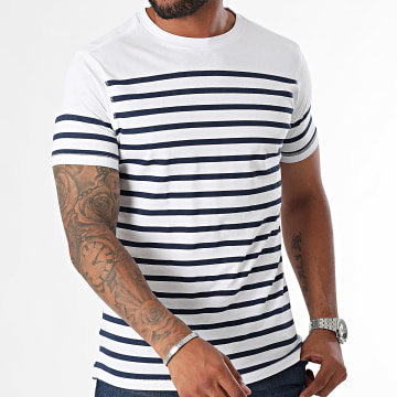 Black Industry - Tee Shirt A Rayures Blanc Bleu Marine