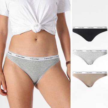 Calvin Klein - Set di 3 slip da donna QD5207E Brown Grey Heather Black