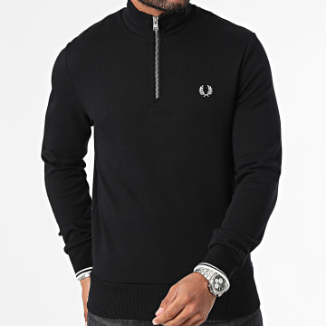 Fred Perry - M3574 Sweat Top met Halve Ritssluiting Zwart