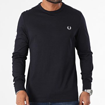 Fred Perry - Tee Shirt Manches Longues A Bandes Taped M4621 Bleu Marine