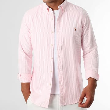 Polo Ralph Lauren - Camicia classica a maniche lunghe a righe bianche e rosa