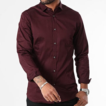 Jack And Jones - Super Slim Shirt Lange Mouw Bordeaux