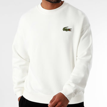 Lacoste - Sweat Crewneck Loose Fit Logo Brodé Crocodile Blanc